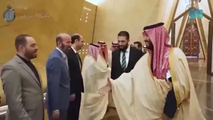 لحظات استقبال سنگین محمد بن سلمان از محمد جولانی