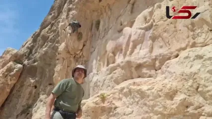 وقتی طناب کوه‌نوردان جای داربست میراث را برای حفاظت از نقش برجسته شاپور می‌گیرد