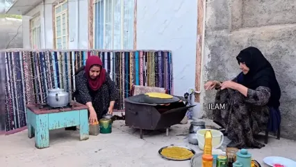 ببینید؛ غذای روستایی در ایران؛ پخت شلکینه، یک نان خوشمزه کردی