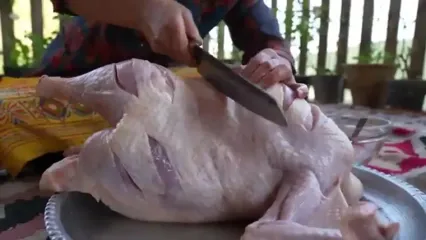 ببینید؛ غذای روستایی در گیلان؛ پخت نان و یک غذای محلی با بوقلمون