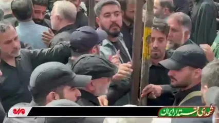 حضور ویژه سردار قاآنی و همسرش در مراسم تشییع پیکر شهیدان باقری و حاجی‌زاده