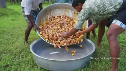 ببنیید؛ غذای روستایی در هند؛ پخت یک غذای غول پیکر با مرغ و سیب زمینی