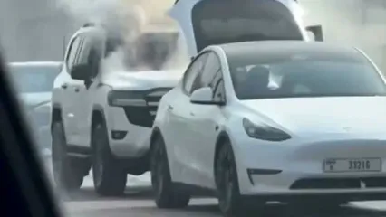 گرمای تابستان دبی، یک لندکروز را آتش زد