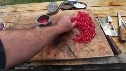 ببییند| غذای روستایی در آذربایجان؛ تهیهه کباب ماهی، سیب زمینی سرخ کرده و سالاد انار