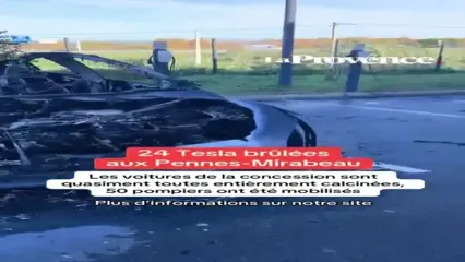 آتش به جان تولیدات ایلان ماسک افتاد؛ ۲۴ خودرو برقی تسلا در یک نمایشگاه فروش خودرو جنوب فرانسه در آتش سوخت