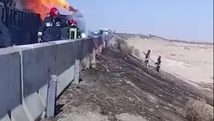 تصاویر تکان‌دهنده از آتش‌سوزی تانکر در یزد / تاکنون یک نفر فوت شده است
