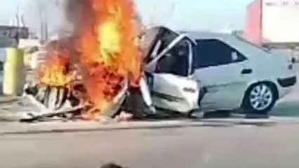 حادثه رانندگی در کمربندی آستارا؛ زانتیا در آتش سوخت