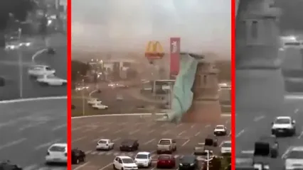 فیلم سقوط ماکت مجسمه آزادی در برزیل بر اثر طوفان