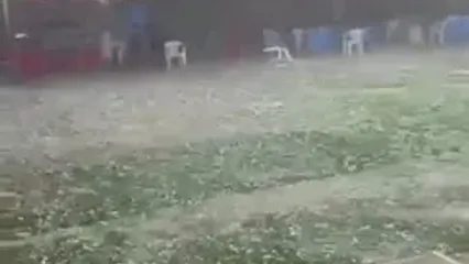 ببینید؛ مراسم عروسی با چاشنی تگرگ! لحظه بارش دانه های درشت تگرگ و سفیدشدن زمین