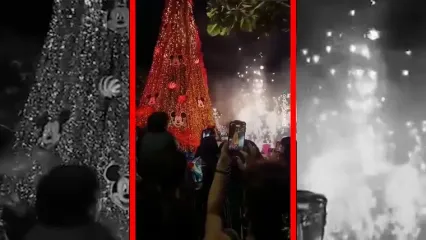 فیلم آتش‌سوزی ناگهانی درخت کریسمس در مکزیک