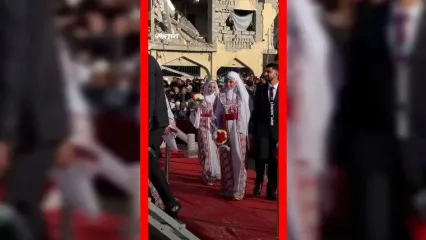 فیلم جشن ازدواج ده‌ها زوج در خان یونس غزه