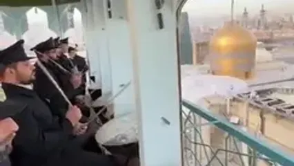 نقار‌ه‌نوازی خادمان حرم رضوی در صبح میلاد حضرت مادر