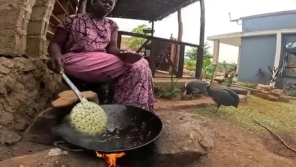 غذای روستایی در کنیا؛ پخت یک غذای سنتی با جگر، برنج و سبزیجات