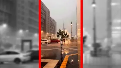 فیلم قفل شدن خیابان‌های مدینه با بارش باران