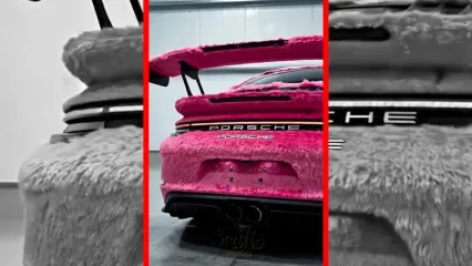 فیلم تبدیل پورشه به هیولای صورتی پشمالو با هوش مصنوعی
