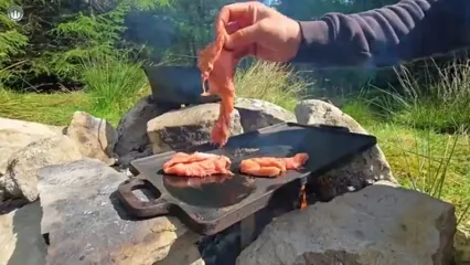 غذای روستایی در انگلستان؛ پخت استیک با سیب زمینی سرخ کرده در جنگل