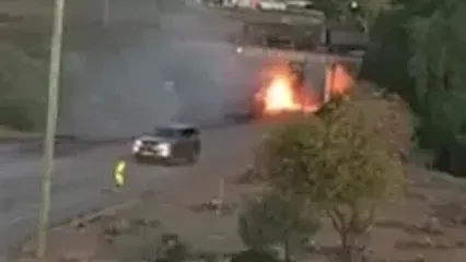 تصادف آتشین دو کامیون