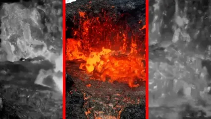 فیلم جریان گدازه های سوزان آتشفشان در ایسلند