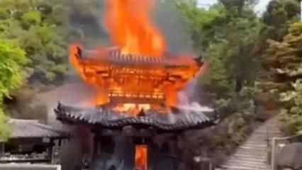 معبد ۱۲۰۰ ساله در نزدیکی هیروشیما طعمه حریق شد