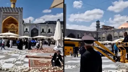 آماده‌سازی صحن‌ های حرم مطهر رضوی در آستانه فرارسیدن ماه محرم