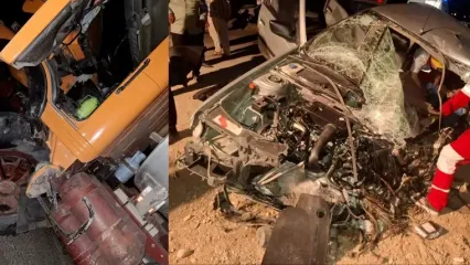فیلم خبرنگار رکنا از حادثه تصادف شاخ به شاخ کامیون با پژو 405