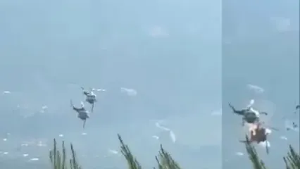 لحظه هولناک برخورد دو هلیکوپتر با هم