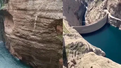 بارش باران بر سد زیبای دز، یکی از بزرگترین سدهای ایران