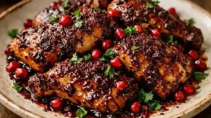 طرز تهیه مرغ سماقی مجلسی با ترکیب زعفران و رب انار