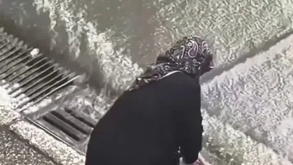 زن سالمند با عصا به داد خیابان‌های آب‌گرفته رسید